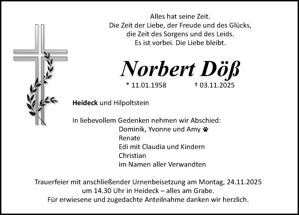  Traueranzeige für Norbert Döß vom 20.11.2025 aus Roth-Hilpoltsteiner Volkszeitung Lokal