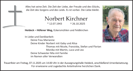 Traueranzeige von Norbert Kirchner von Roth-Hilpoltsteiner Volkszeitung Lokal