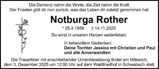 Traueranzeige von Notburga Rother von Schwabacher Tagblatt Lokal