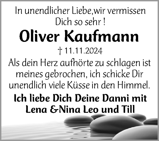 Traueranzeige von Oliver Kaufmann von Schwabacher Tagblatt Lokal