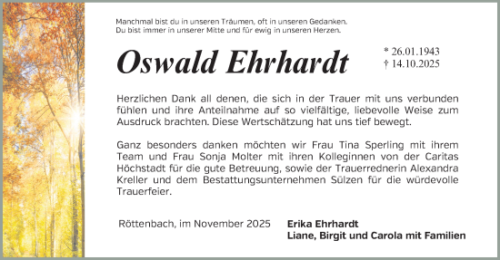 Traueranzeige von Oswald Ehrhardt von Erlanger Nachrichten Lokal
