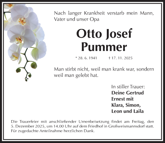 Traueranzeige von Otto Josef Pummer von Fürther Nachrichten Lokal