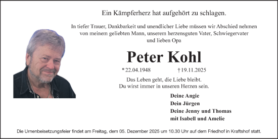 Traueranzeige von Peter Kohl von Gesamtausgabe Nürnberger Nachrichten/ Nürnberger Ztg.