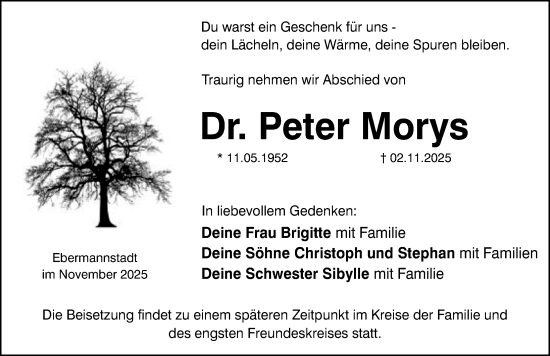 Traueranzeige von Peter Morys von Nordbayerische Nachrichten Forchheim Lokal