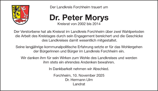 Traueranzeige von Peter Morys von Nordbayerische Nachrichten Forchheim Lokal