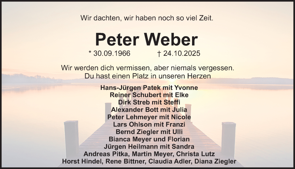  Traueranzeige für Peter Weber vom 08.11.2025 aus Roth-Hilpoltsteiner Volkszeitung Lokal