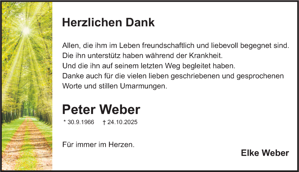 Traueranzeige für Peter Weber vom 15.11.2025 aus Roth-Hilpoltsteiner Volkszeitung Lokal