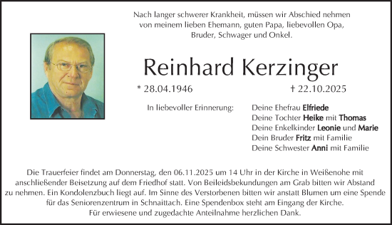 Traueranzeige von Reinhard Kerzinger von Nordbayerische Nachrichten Forchheim Lokal