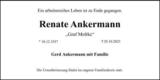 Traueranzeige von Renate Ankermann von Erlanger Nachrichten Lokal