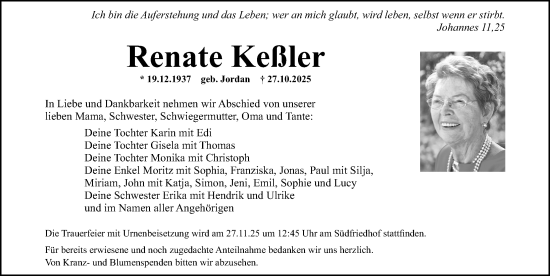 Traueranzeige von Renate Keßler von Gesamtausgabe Nürnberger Nachrichten/ Nürnberger Ztg.