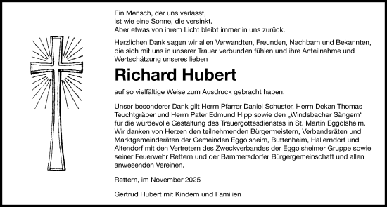 Traueranzeige von Richard Hubert von Nordbayerische Nachrichten Forchheim Lokal