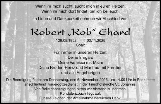 Traueranzeige von Robert Ehard von Roth-Hilpoltsteiner Volkszeitung Lokal