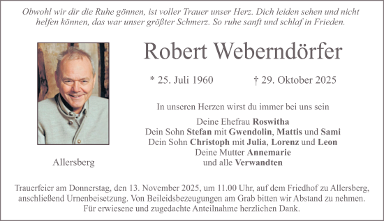 Traueranzeige von Robert Weberndörfer von Roth-Hilpoltsteiner Volkszeitung Lokal