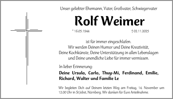 Traueranzeige von Rolf Weimer von Gesamtausgabe Nürnberger Nachrichten/ Nürnberger Ztg.
