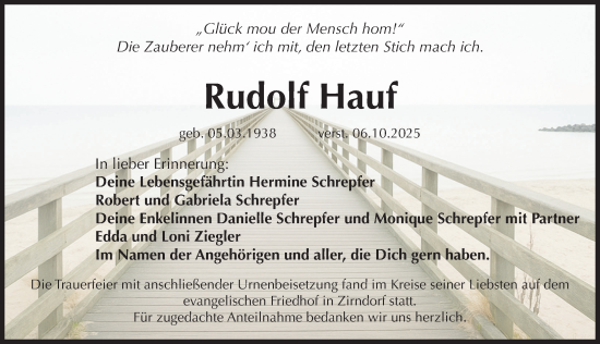 Traueranzeige von Rudolf Hauf von Fürther Nachrichten Lokal