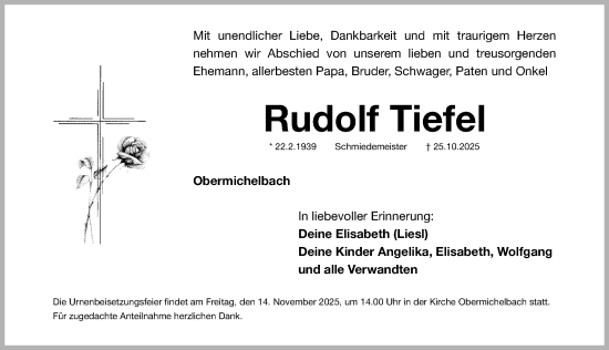 Traueranzeige von Rudolf Tiefel von Fürther Nachrichten Lokal