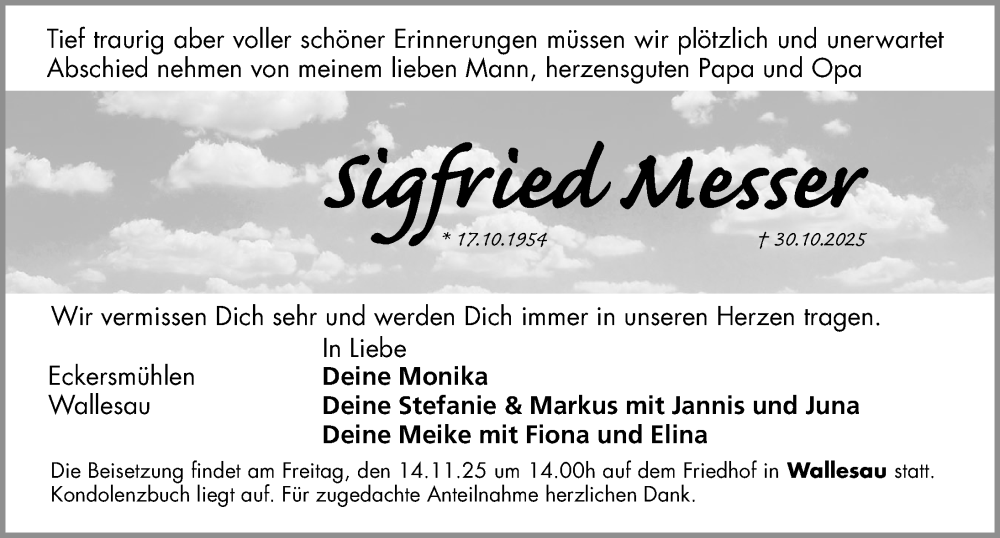  Traueranzeige für Sigfried Messer vom 11.11.2025 aus Roth-Hilpoltsteiner Volkszeitung Lokal