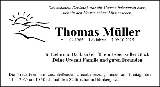 Traueranzeige von Thomas Müller von Gesamtausgabe Nürnberger Nachrichten/ Nürnberger Ztg.