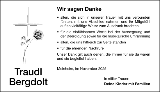 Traueranzeige von Traudl Bergdolt von Altmühl-Bote Lokal