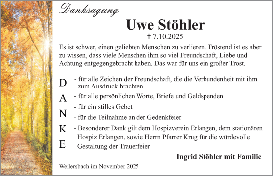 Traueranzeige von Uwe Stöhler von Erlanger Nachrichten Lokal