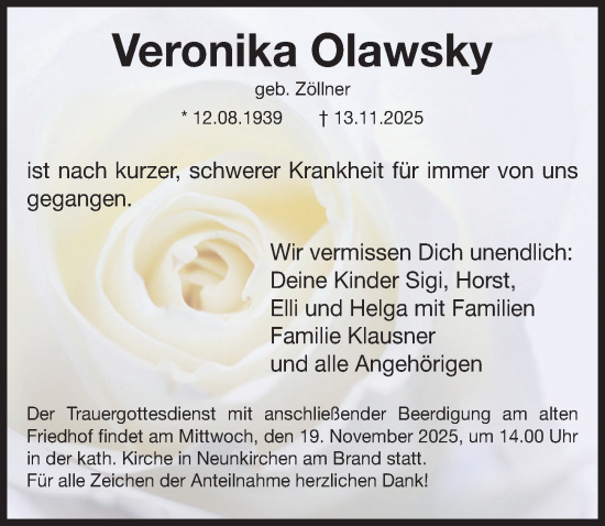 Traueranzeige von Veronika Olawsky von Erlanger Nachrichten/ Nordbayer. Nachrichten Forchheim