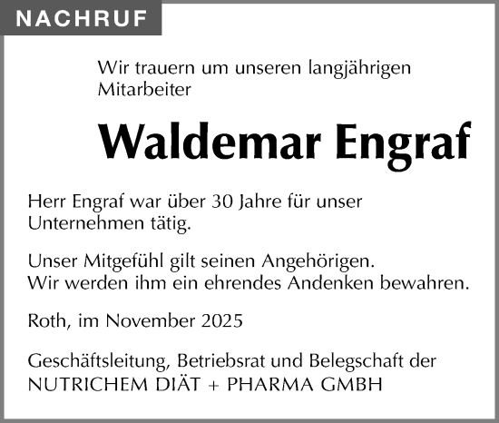 Traueranzeige von Waldemar Engraf von Roth-Hilpoltsteiner Volkszeitung Lokal