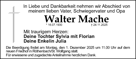 Traueranzeige von Walter Mache von HST,G