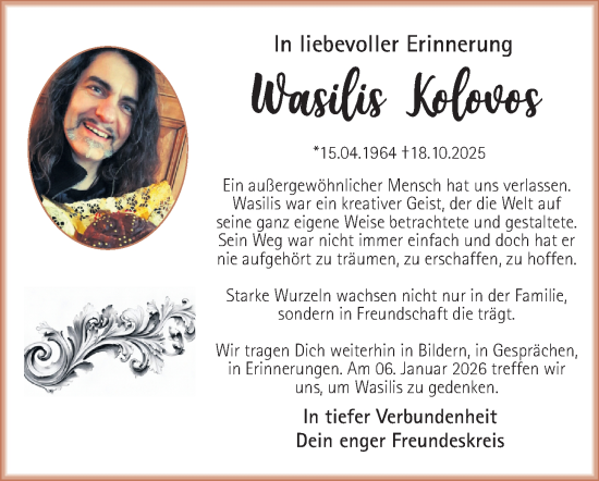 Traueranzeige von Wasilis Kolvos von Gesamtausgabe Nürnberger Nachrichten/ Nürnberger Ztg.