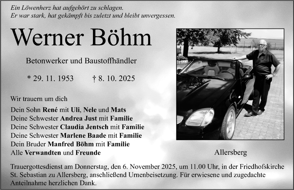  Traueranzeige für Werner Böhm vom 03.11.2025 aus Roth-Hilpoltsteiner Volkszeitung Lokal
