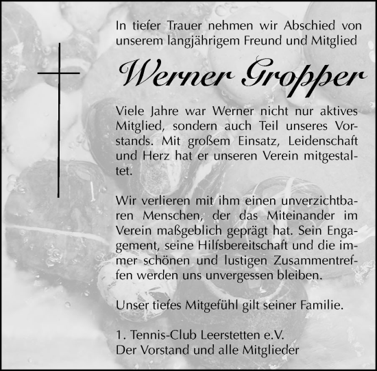 Traueranzeige von Werner Gropper von Schwabacher Tagblatt Lokal