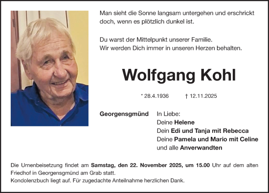 Traueranzeige von Wolfgang Kohl von Roth-Hilpoltsteiner Volkszeitung Lokal