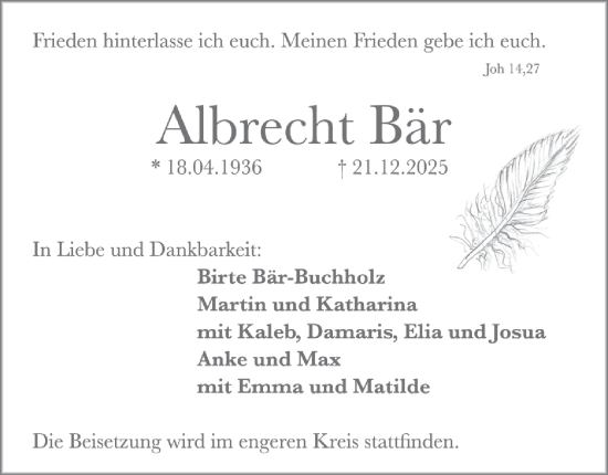 Traueranzeige von Albrecht Bär von Erlanger Nachrichten Lokal