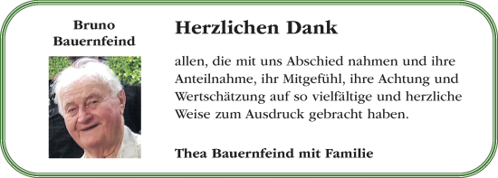 Traueranzeige von Bruno Bauernfeind von Gesamtausgabe Nürnberger Nachrichten/ Nürnberger Ztg.
