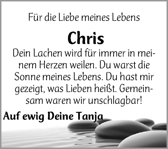 Traueranzeige von Chris  von Gesamtausgabe Nürnberger Nachrichten/ Nürnberger Ztg.