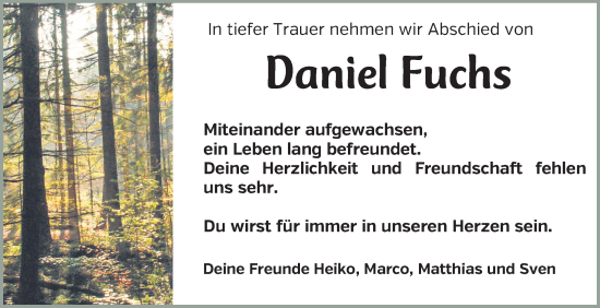 Traueranzeige von Daniel Fuchs von Nordbayerische Nachrichten Forchheim Lokal