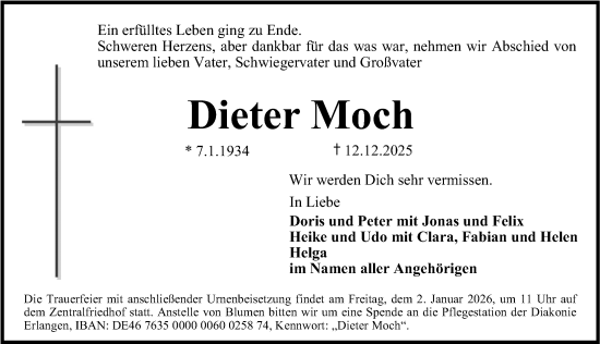 Traueranzeige von Dieter Moch von Erlanger Nachrichten Lokal