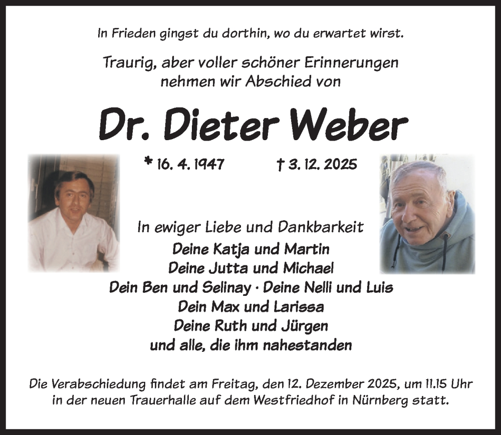  Traueranzeige für Dieter Weber vom 09.12.2025 aus Gesamtausgabe Nürnberger Nachrichten/ Nürnberger Ztg.