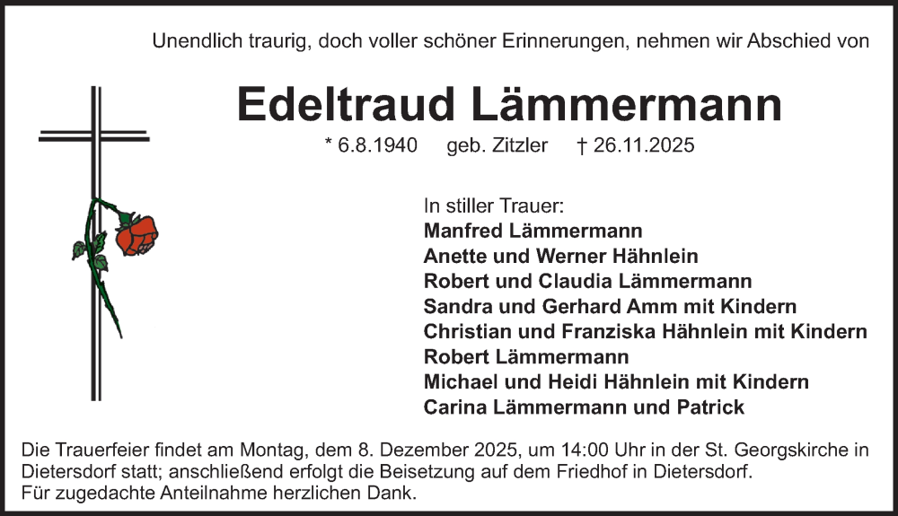  Traueranzeige für Edeltraud Lämmermann vom 03.12.2025 aus Schwabacher Tagblatt Lokal