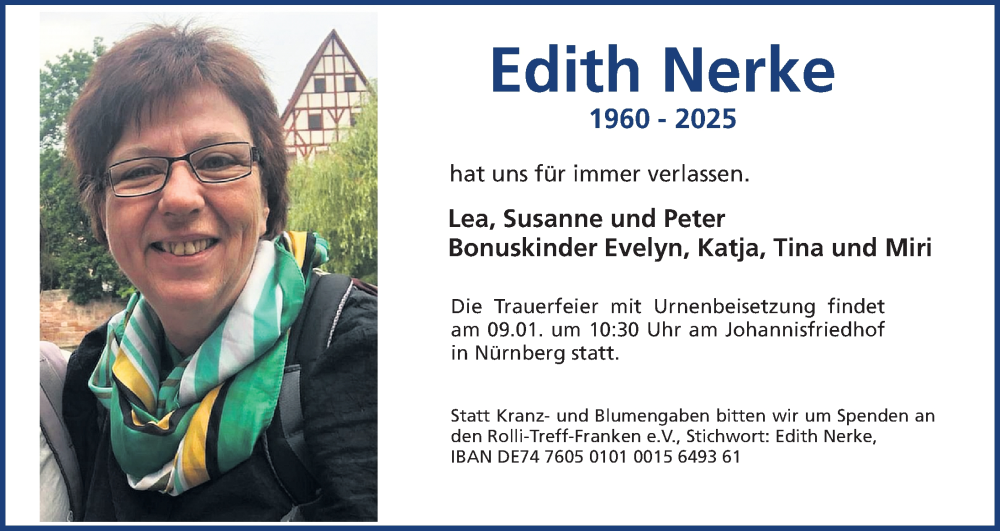  Traueranzeige für Edith Nerke vom 13.12.2025 aus Gesamtausgabe Nürnberger Nachrichten/ Nürnberger Ztg.