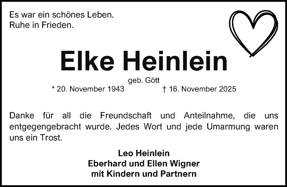  Traueranzeige für Elke Heinlein vom 13.12.2025 aus Fürther Nachrichten Lokal