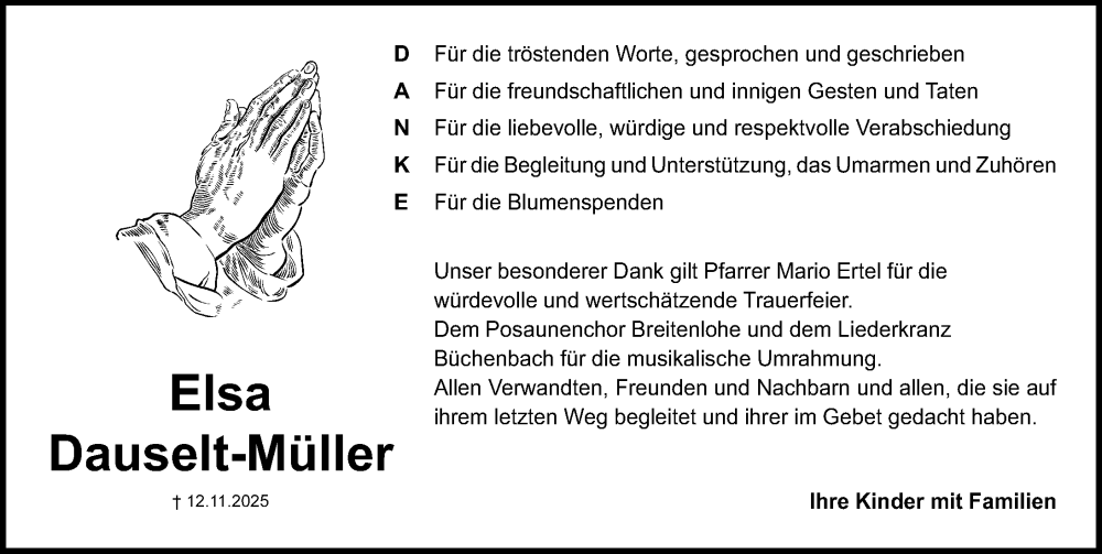  Traueranzeige für Elsa Dauselt-Müller vom 06.12.2025 aus Roth-Hilpoltsteiner Volkszeitung Lokal