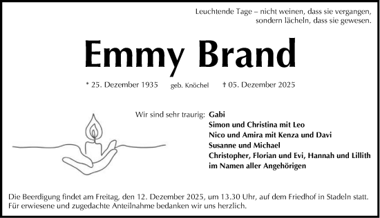 Traueranzeige von Emmy Brand von Fürther Nachrichten Lokal