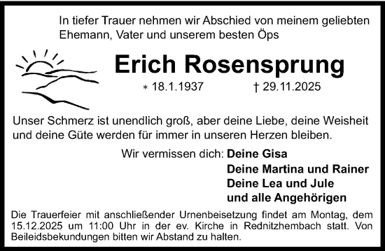 Traueranzeige von Erich Rosensprung von HST,G