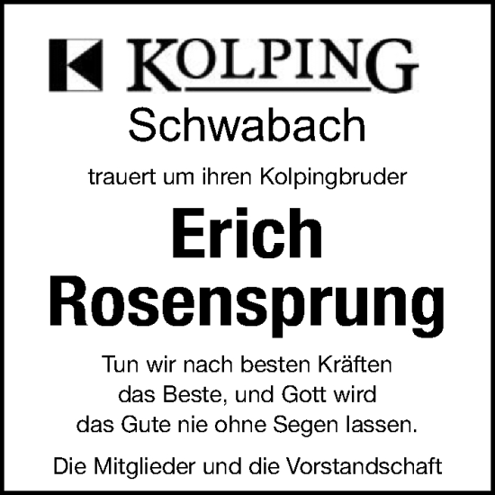 Traueranzeige von Erich Rosensprung von Schwabacher Tagblatt Lokal