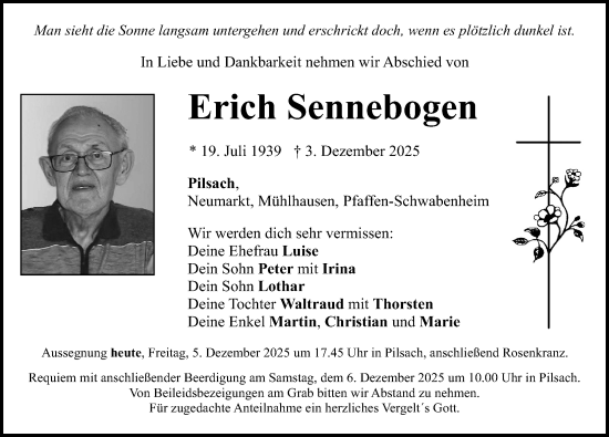 Traueranzeige von Erich Sennebogen von Neumarkter Nachrichten Lokal
