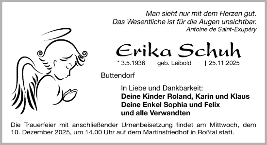 Traueranzeige von Erika Schuh von Fürther Nachrichten Lokal