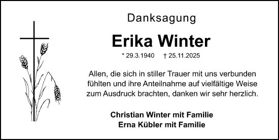 Traueranzeige von Erika Winter von Schwabacher Tagblatt Lokal