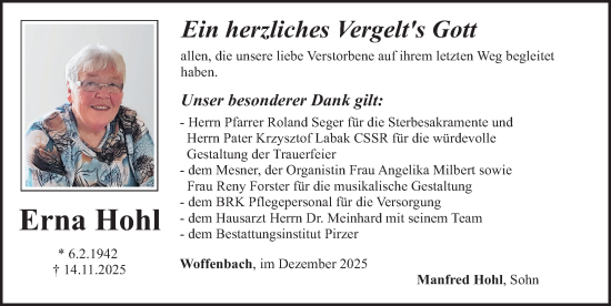 Traueranzeige von Erna Hohl von Neumarkter Nachrichten Lokal