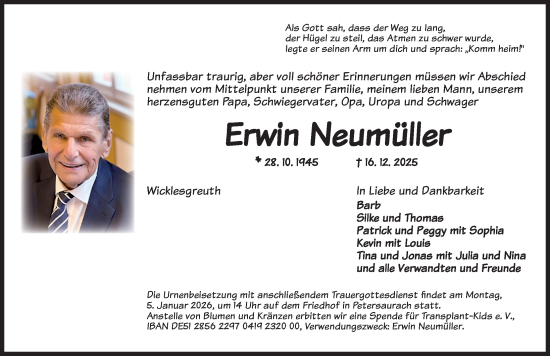 Traueranzeige von Erwin Neumüller von HST,HRHV