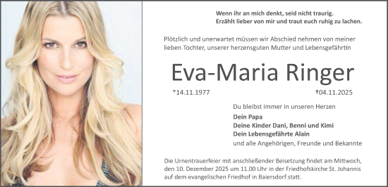 Traueranzeige von Eva-Maria Ringer von Erlanger Nachrichten Lokal